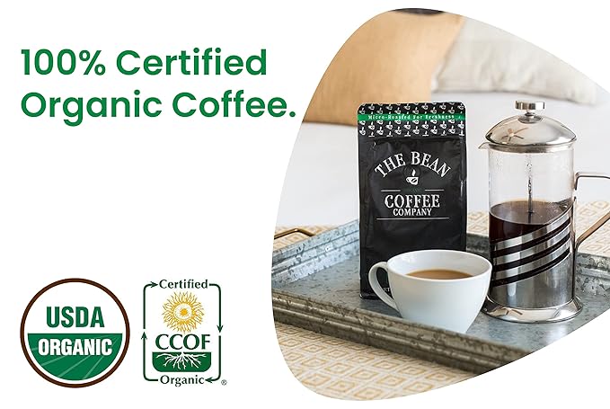 The Bean Organic Coffee Company Water Processed DECAF Peppermint Mocha, Medium Roast, Ground Coffee, 16-Ounce Bag, Café Molido Tostado Orgánico descafeinado