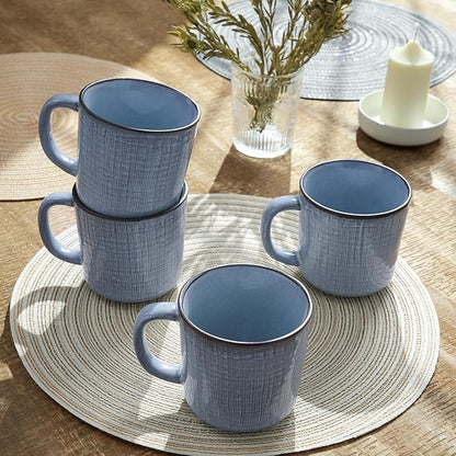 famiware Moonlight Coffee Mug Set of 4, 13oz Mug Set with Linen Finish, Coffee Cup Set with Handle for Latte, Cappuccino, Tea, Hot Cocoa, Microwave and Dishwasher Safe, Blue
