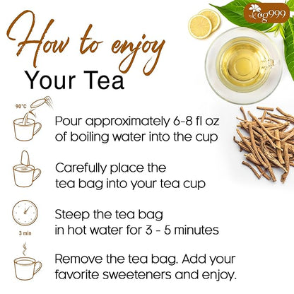 TOG999, Premium 60 Ashwagandha Root Tea Bags, 100% Natural & Pure, Ashwagandha Root Herbal Tea. No Sugar, No Caffeine, No Gluten, Vegan.