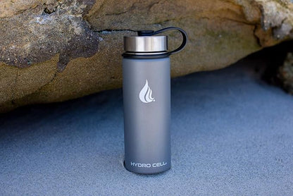 HYDRO CELL Stainless Steel Insulated Water Bottle with Straw - For Cold & Hot Drinks - Metal Vacuum Flask with Screw Cap and Modern Leakproof Sport Thermos for Adults (Graphite 18oz)