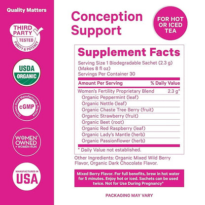 Pink Stork Organic Fertility Tea for Women with Chaste Tree Berries (Vitex) to Support Conception for Her - Hormone Balance with Mint and Red Raspberry Leaf, 15 Sachets