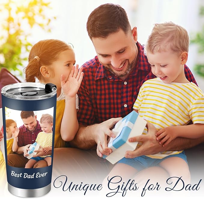 Personalized Coffee Tumbler with Pictures Text, 20oz Custom Insulated Stainless Steel Tumbler, Customized Christmas Birthday Gifts for Women Men, Custom Travel Coffee Cup with Lids
