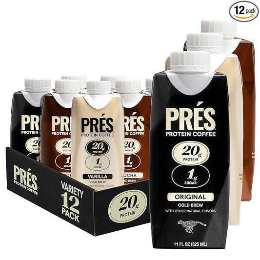 Protein Coffee - 20g Ready To Drink Protein With Real Cold Brew - Original, Vanilla, Mocha - 1g Sugar - 100 Calories - No Added Sugar - 99% Lactose Free - 11 FL OZ - 12pk Variety Pack