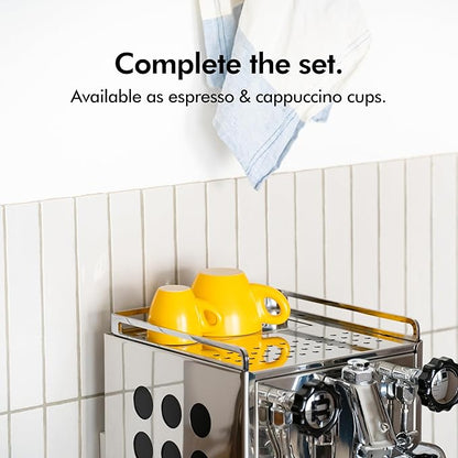 KIVY Cappuccino Cups Set of 4 [Set 4x 8oz] - Thick-Walled Stoneware Cappuccino Cup Set for Latte Art - Latte Art Mugs - Italian Capuccino Cups - Capuccino Ceramic Latte Cup and Saucer - Yellow