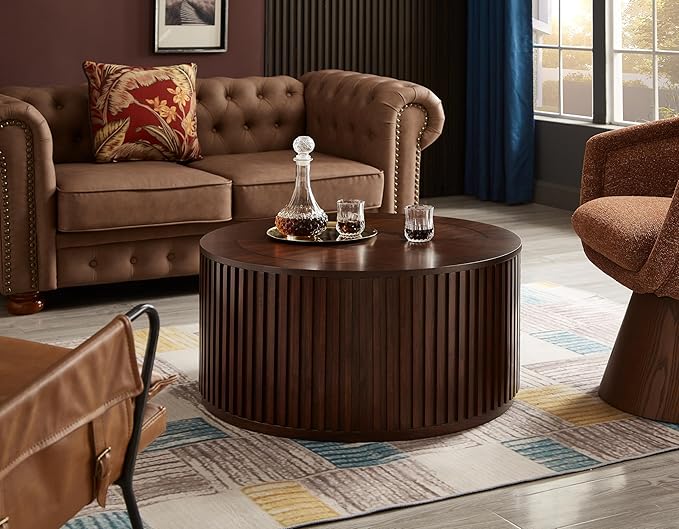 Round Coffee Table Set of 2, Nesting Coffee Tables with Removable Lid, Mid Century Modern Wooden End Table with Large Storage Space for Living Room