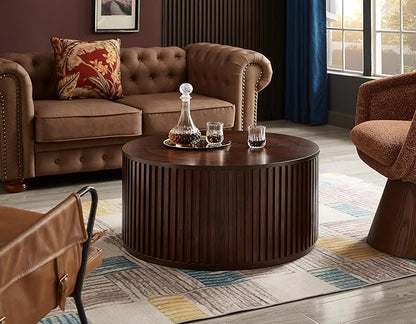 Round Coffee Table Set of 2, Nesting Coffee Tables with Removable Lid, Mid Century Modern Wooden End Table with Large Storage Space for Living Room