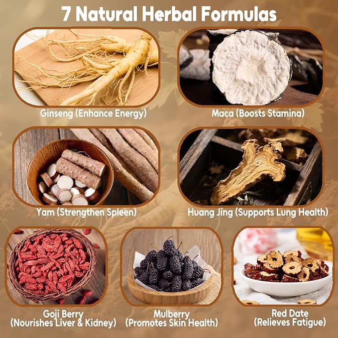 FullChea - Ginseng Six Treasure Tea, 30 Teabags, Traditional Chinese Herbal Blend for Kidney Health, Detox Tea With Ginseng, Mulberry, Huangjing, Maca, Goji Berry, Red Dates, Yam - Support Wellness