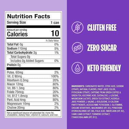 ZOA Zero Sugar Energy Drinks, Frosted Grape - Sugar Free with Electrolytes, Healthy Vitamin C, Amino Acids, Essential B-Vitamins, and Caffeine from Green Tea - 12 Fl Oz (12-Pack)