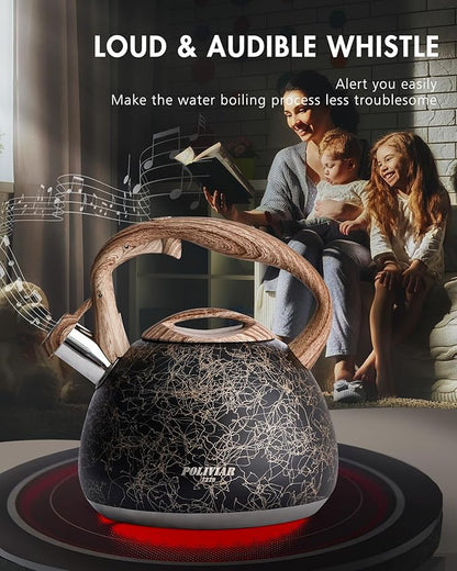 POLIVIAR Tea Kettle, Iron Grey Tea Pot Stovetop, 2.7 Quart Loud Whistling Coffee and Teapot, Food Grade Stainless Steel for Anti-Hot Handle and No-Rust, Suitable for All Heat Sources (JX2020-RB30)