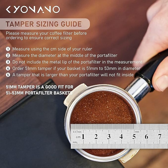 KYONANO Espresso Accessories - 51mm Coffee Tamper - Espresso Tamper 51mm - Espresso Press Tamper- Espresso Hand Tamper with Stainless Steel Base and Chacate Preto Wooden Handle