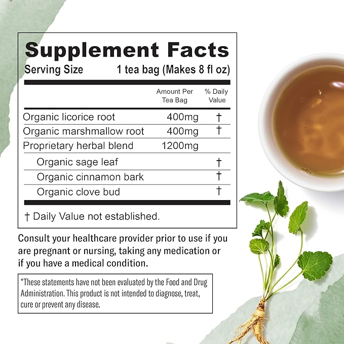 Numi Organic Throat Soother Tea, 16 Tea Bags (Pack of 3), Licorice and Marshmallow Root Tea