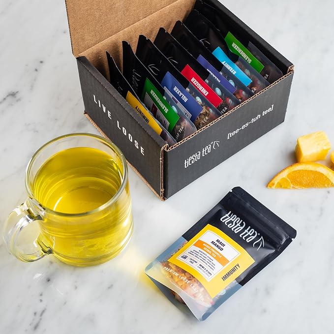 Tiesta Tea - Favorites Starter Sampler Dry Flight Set, Loose Leaf, High to No Caffeine, Makes Hot & Iced, Assorted Tea Sets with Herbal, Black, Fruit Blends & More, 8 Resealable Sample Pouches