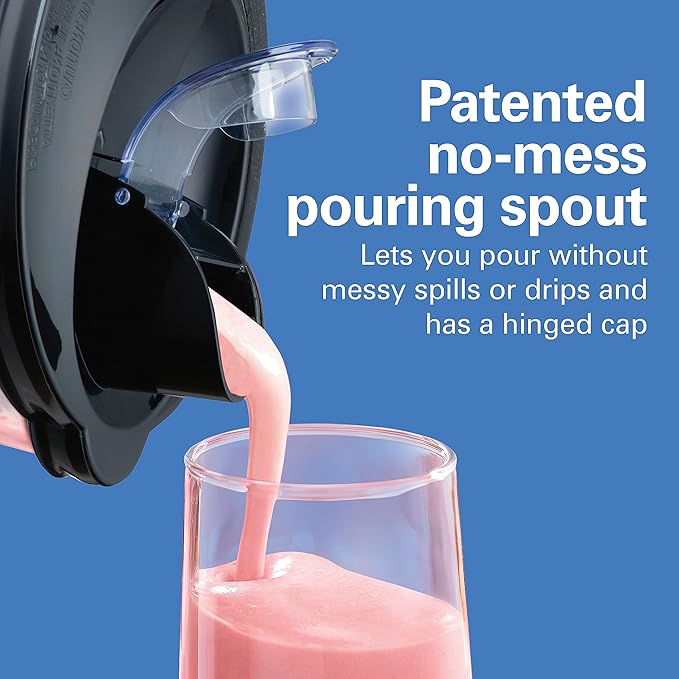 Hamilton Beach Wave Action Blender for Smoothies, Stainless Steel Ice Sabre Blades, 40oz Glass Jar, 800 Watts, Quiet Design, Black (58175)