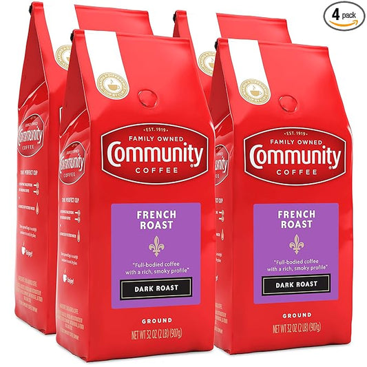 Community Coffee French Roast, 128 Ounces Ground Coffee, Extra Dark Roast, 32 Ounce Bag (Pack of 4)