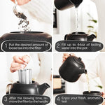 Load image into Gallery viewer, Steinzeit Design Tea Pot with Warmer (44 oz) - Premium Ceramic Teapot with Infuser for Loose Tea - Black Teapot Ceramic with Removable Steamer