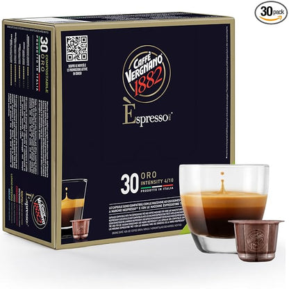 Caffe' Vergnano 1882 Medium Roast Espresso Original Line Machine Compatible Capsules, Single-Serve Arabica Robusta Espresso, Italian Coffee For Nespresso Coffee Machines, Intensity 4/10, Oro, 30 Ct