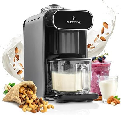 ChefWave Milkmade Non-Dairy Milk Maker (Silver/Black) – 6 Program, Auto-Clean Nut Milk Machine with Nut Platter (Almonds, Cashews, Walnuts, Hazelnuts) (2 Items)