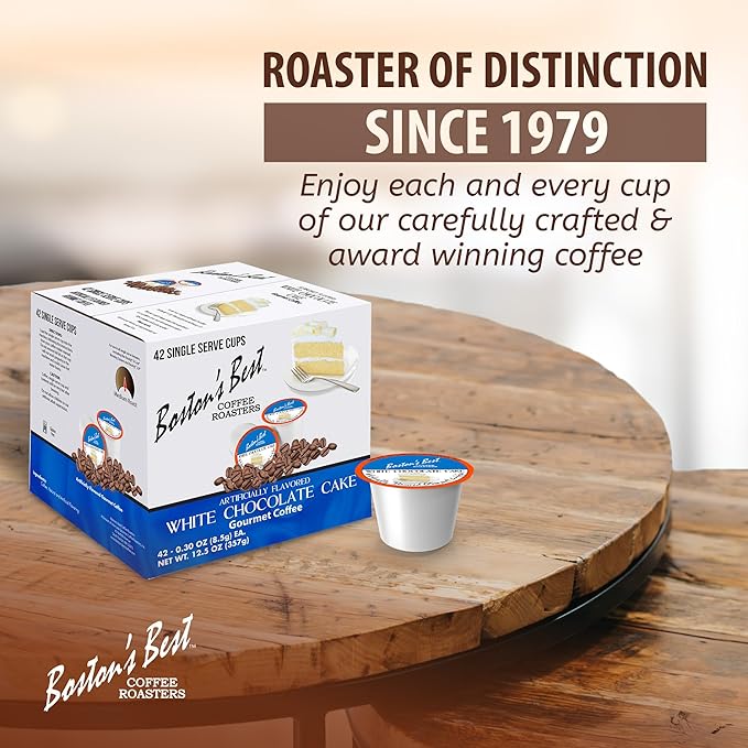 Boston’s Best - White Chocolate Cake Flavored Delicious Gourmet Coffee Compatible with Keurig Coffee Maker, 1 Count (42 Single Serve Medium Roast Cups)