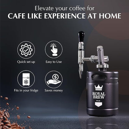 The Original Royal Brew Nitro Cold Brew Coffee Maker - Gift for Coffee Lovers - 64 oz Home Keg, Nitrogen Gas System Coffee Dispenser Kit