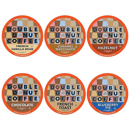 Double Donut Coffee Variety Pack Assorted Medium Roast, Dark Roast & Flavored Coffee in Recyclable Single Serve Cup, 48 Count