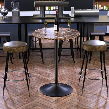 Magshion 23.5'' Round Adjustable Height Wood Bar Pub Table Adjustable Range 27.5"-36" Living Room Dining Room Bar Cocktail Table (Marble Brown)