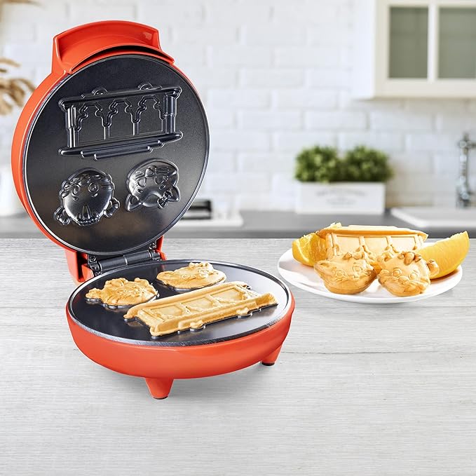 Daniel Tiger Neighborhood Waffle Maker Iron- Electric Nonstick Waffler Feat. 3D Mini Character Shaped Waffles Pancakes- Daniel Tiger, Katerina Kitty Cat & Trolley- Fun Breakfast for Kids - Great Gift