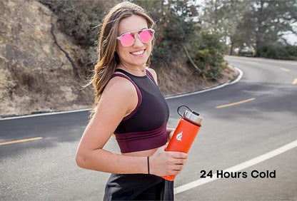 HYDRO CELL Stainless Steel Insulated Water Bottle w/Straw, 2 Lids Metal Vacuum Flask with Modern Leakproof Sport Straw Design (Mandarin 18oz)