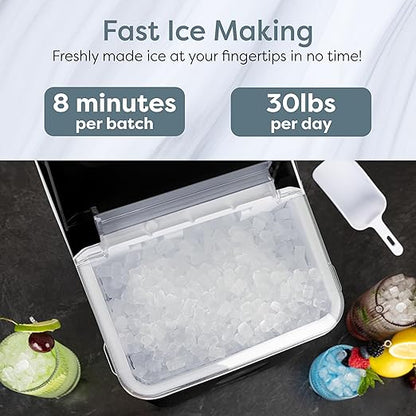 Igloo Countertop Nugget Ice Maker, Produces 30 Pounds Daily First Batch in 8 Minutes, 1.75-Capacity Removable Basket and 1.5-Quart Water Tank, Automatic Cleaning, Black
