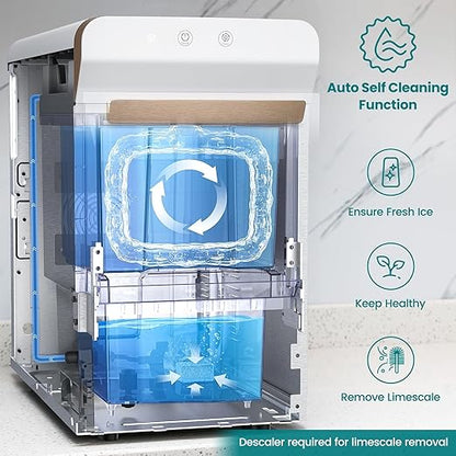 Gevi V2.0 Quiet Countertop Nugget Ice Maker, Self-Cleaning Chewable Pellet Ice Machine, 38 lbs/24H, Energy-Efficient, White