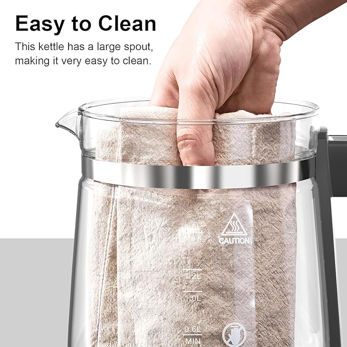 Glass Electric Kettle with Tea Infuser – 1.5L Stainless Steel, 1200W Rapid Boil, Temp & Programmable Control for Teas/Coffee – Black