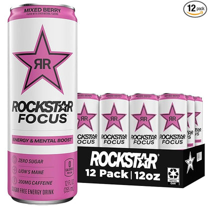 Rockstar Focus, Mixed Berry, 12 Fl Oz Cans (Pack of 12)