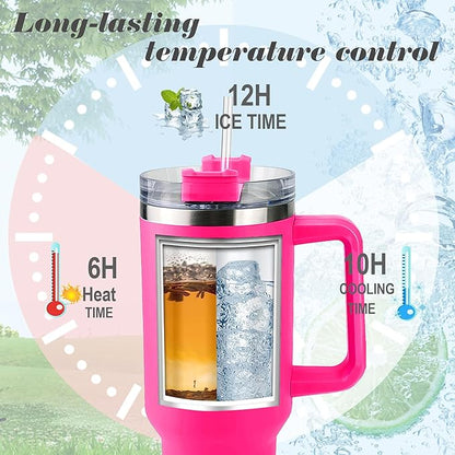 ThermoThrill Ships Next Day, Personalized 40 Oz Tumbler with Handle and Straw Custom Tumbler with Text Stainless Steel Mug Birthday Gifts for Women