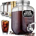 Load image into Gallery viewer, Zulay Kitchen 1 Gallon Cold Brew Coffee Maker – Thick Glass Pitcher with Stainless Steel Filter, Lid &amp; Spout – Large Mason Jar Container Dispenser - Iced Coffee &amp; Sun Tea Brewer for Fridge – Silver