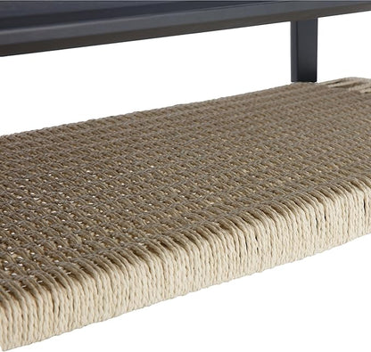 Kmax Coffee Table with Storage, Black Coffee Table Farmhouse Living Room Tables Rectangular Center Table with Rope Woven/Rattan Storage Shelf for Living Room Reception