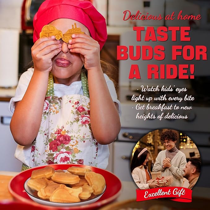 Car Waffle Maker for Kids, Halloween & Christmas Mini Waffle Maker, 8 Fun Vehicle Shaped Mini Pancake Maker, Non Stick Surface, Excellent Gift, White