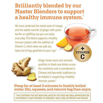 Twinings Superblends Immune Support+ Herbal Tea with Vitamin C, Ginger & Mango Flavoured Green Tea, 16 Tea Bags (Pack of 1), Enjoy Hot or Iced