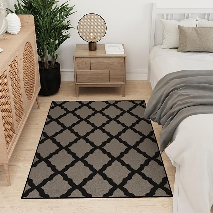 Ottomanson 3'3" x 5' Rugs for Living Room Trellis Area Rug for Bedroom - Non Slip Durable Large Floor Carpet for High Traffic Areas - Indoor Rug for Dining Room Kitchen Kids Playroom, Dark Gray