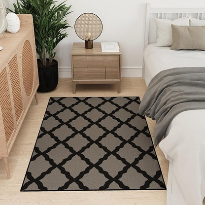 Ottomanson 3'3" x 5' Rugs for Living Room Trellis Area Rug for Bedroom - Non Slip Durable Large Floor Carpet for High Traffic Areas - Indoor Rug for Dining Room Kitchen Kids Playroom, Dark Gray