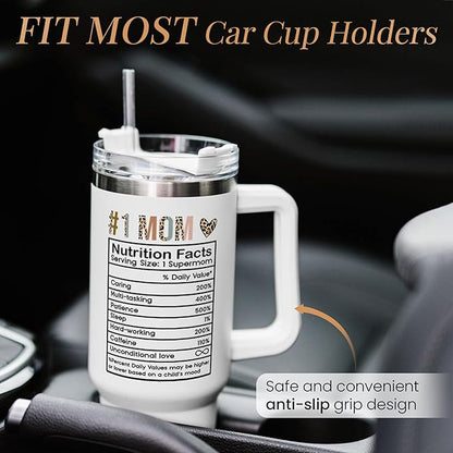 Mom Gifts for Women Mom Nutrition Facts Tumbler Stainless Steel 40oz with Handle Insulated Travel Cup Best Mom Ever Coffee Cup, Mother's Day Christmas Birthday Gifts from Son Daughter