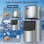 Load image into Gallery viewer, Commercial Ice Maker Machine 460LBS/24H 360LBS Ice Bin LCD Touch Screen Self Cleaning Function Freestanding Ice Maker 156 Counts Ice Ready in 5-10 min Clear Ice Cube for Cafe, Bar, Home