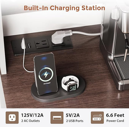 72" Coffee Bar Cabinet with Power Outlet & LED Light, Farmhouse Large Kitchen Hutch with Sliding Barn Door, Tall Bar Cabinets with Storage Drawers & Wine Glass Rack,Pantry China Cabinet for Home,White