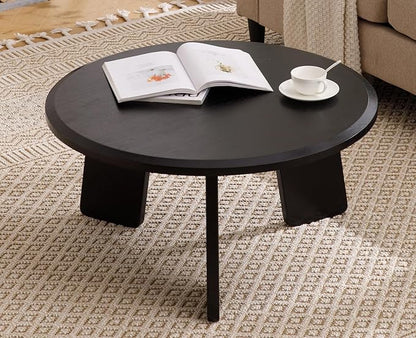 chairus 32 Inches Round Coffee Table Wooden Side Table Cute Circle End Table for Living Room, Home Decor, Balcony, Black