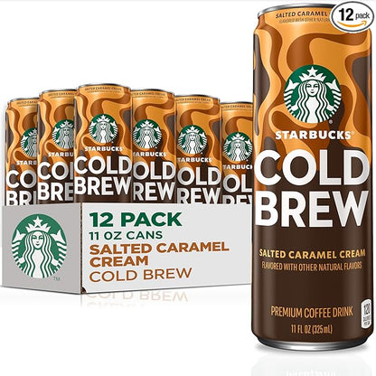 Starbucks Cold Brew Coffee, Salted Caramel Cream, 11 fl oz Cans (12 Pack), Premium Coffee Drink, Iced Coffee