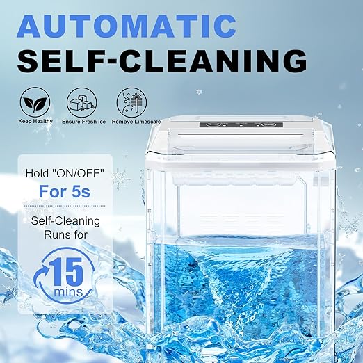 SMUG Ice Makers Countertop with Handle, Portable Ice Machine, 9 Bullet Ice Cubes in 6 Mins, 26lbs in 24Hrs, Auto-Cleaning, with Basket and Scoop, for Home, Kitchen, RV, Camping, White