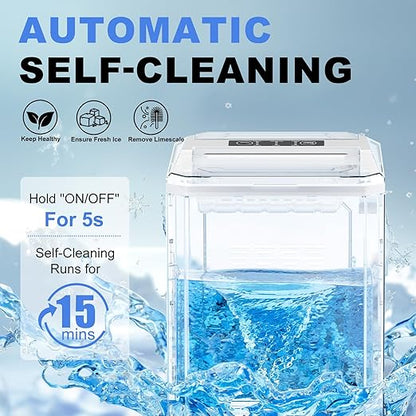 SMUG Ice Makers Countertop with Handle, Portable Ice Machine, 9 Bullet Ice Cubes in 6 Mins, 26lbs in 24Hrs, Auto-Cleaning, with Basket and Scoop, for Home, Kitchen, RV, Camping, White