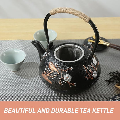 Cast Iron Teapot SECHUDO Teapot for Stovetop Safe Coated with Enameled Interior,Japanese Beautiful Tea Kettle with Stainless Steel Infuser for Loose Tea (40.6oz/1200ml)
