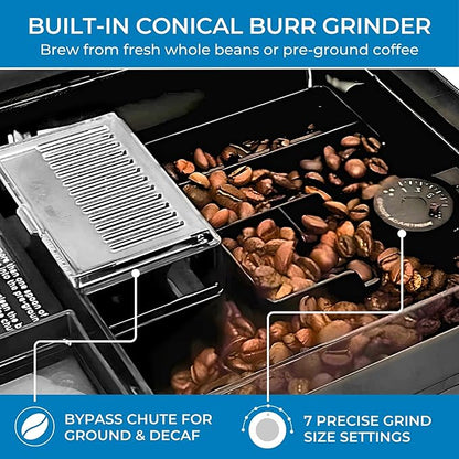 Kenmore Fully Automatic Coffee Maker - with Grinder, Milk Frother & Steamer, Auto Tamper, Descaler Expresso Machine, cafeteras electricas modernas machines For Home/Office White