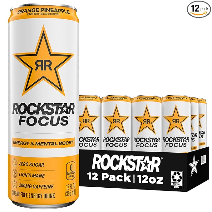 Rockstar Focus, Orange Pineapple, 12 Fl Oz Cans (Pack of 12)