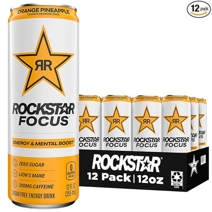 Rockstar Focus, Orange Pineapple, 12 Fl Oz Cans (Pack of 12)