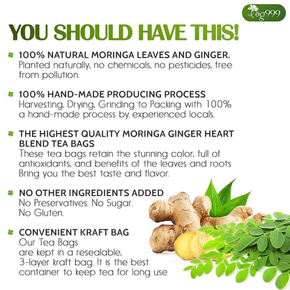 TOG999, Permium Moringa Ginger Herbal Tea – 120 Tea Bags – Caffeine-Free, Smooth & Warming Blend – Pure Ingredients, Sustainably Sourced. No Sugar. No Gluten. Vegan.